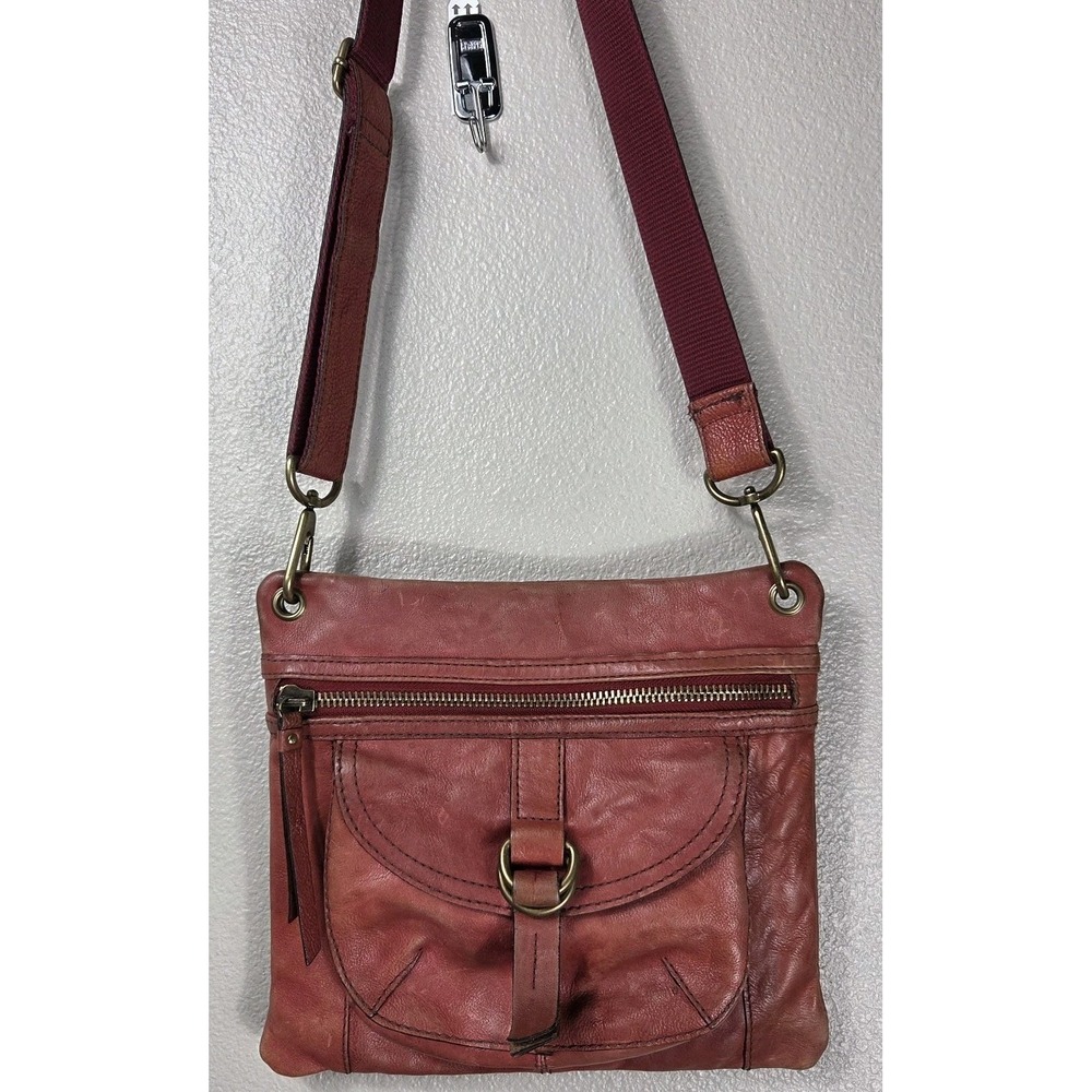 Fossil Brown Leather Crossbody Bag Organizer Pocket Zip Top Purse